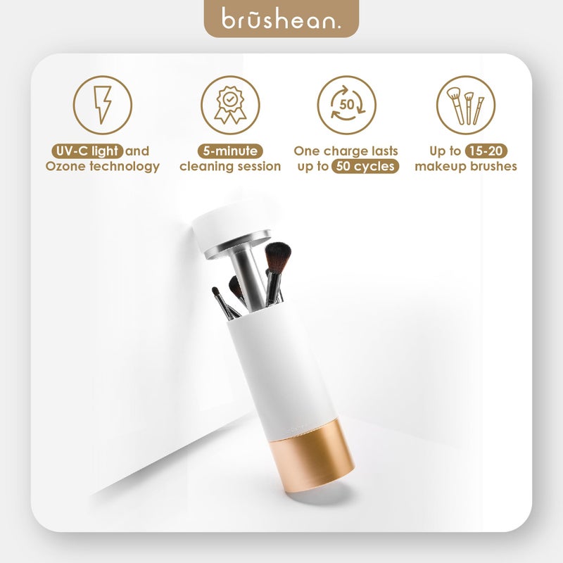Brushean UVC Sanitizer with Ozone, Makeup Brush Holder, One Touch for Open, Dustproof Make Up Supplies Organized Storage, Stylish and Durable Design (Standard, White/Rose Gold) - Image 4